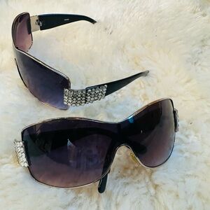 Two Black Sunglasses with Rhinestone Accents